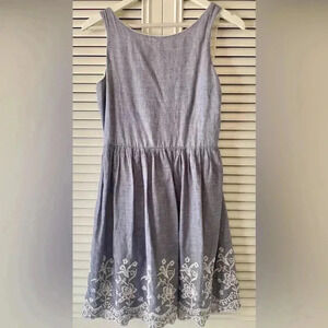 Speechless Blue/Gray Cotton Dress w/White Embroidered Floral Design SZ S